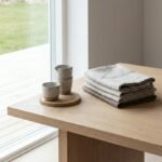 Nappage et tasses en céramique sur table
