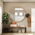 Miroir mural rond à cadre en bois